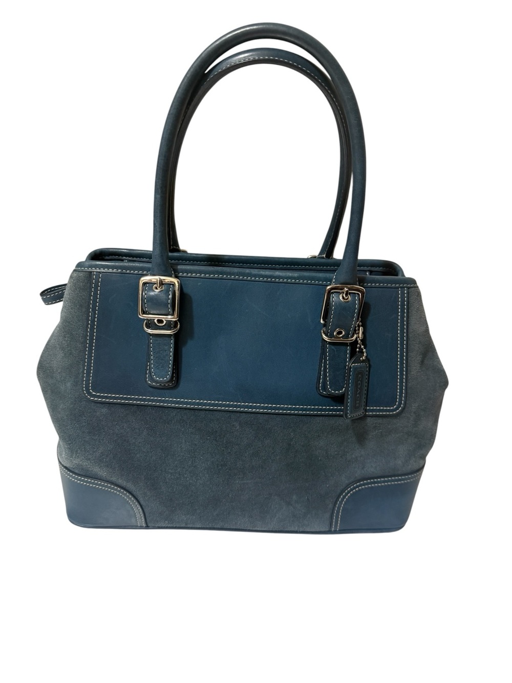 Suede and leather handbag, Coach Hampton satchel